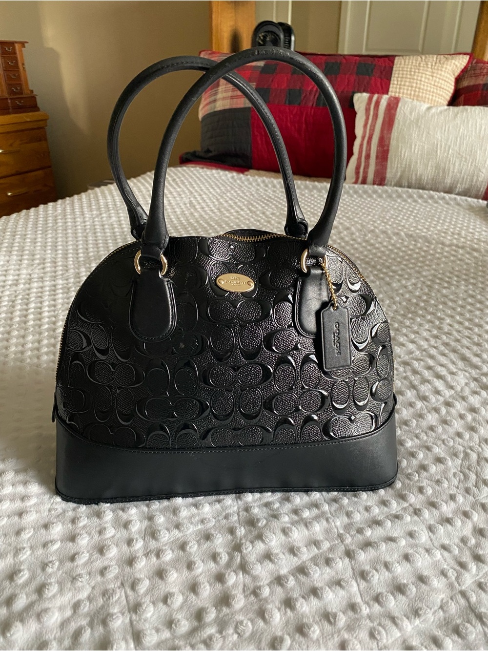 Coach Dome Sierra Satchel w/ Black Embossed Signature & Gold Hardware